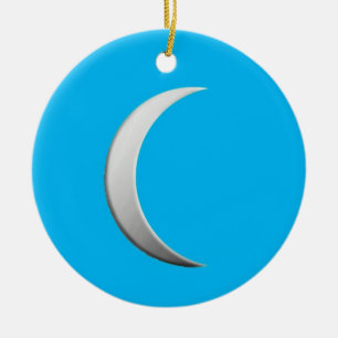 Adorno De Cerámica Luna de luna creciente plateada - fondo turquesa