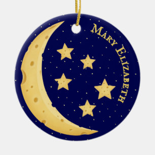 Adorno De Cerámica Luna de queso celestial y estrellas Personalizado