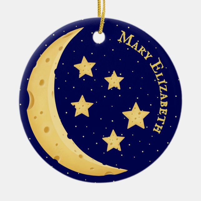 Adorno De Cerámica Luna de queso celestial y estrellas Personalizado  (Frente)