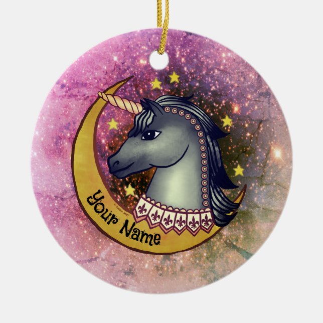 Adorno De Cerámica Luna de Unicornio Negra (Frente)