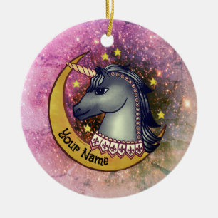 Adorno De Cerámica Luna de Unicornio Negro