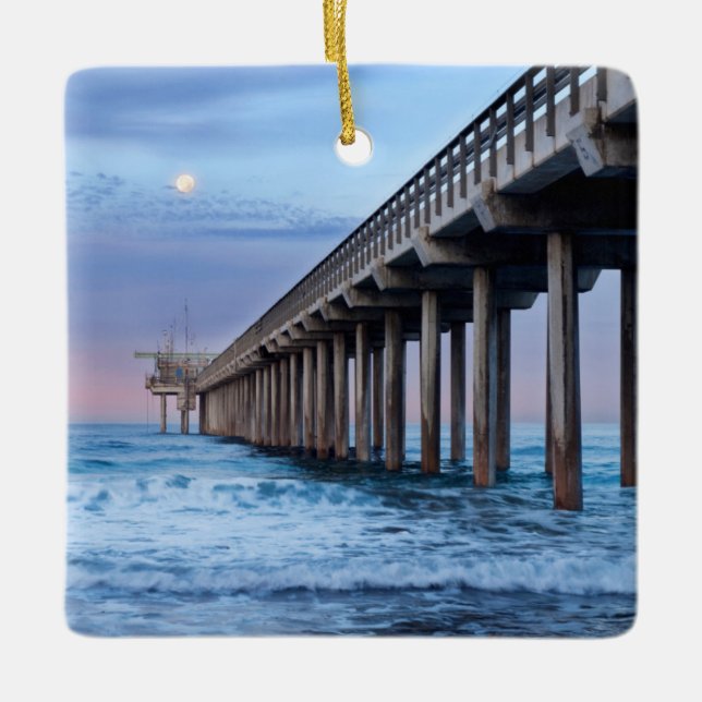 Adorno De Cerámica Luna llena sobre el muelle, California (Anverso)