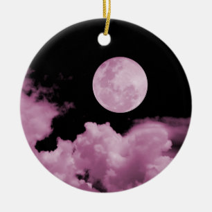 ADORNO DE CERÁMICA LUNA LLENA Y NUBES NEGRO Y ROSA