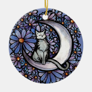 Adorno De Cerámica Luna Luna Cat Purple Daisy