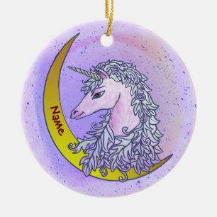 Adorno De Cerámica Luna Unicornio de Noche Violeta