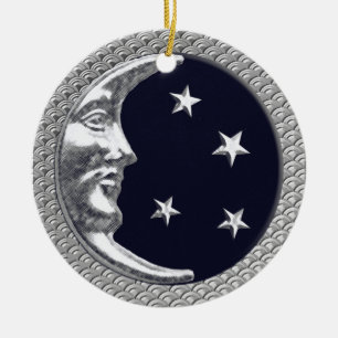 Adorno De Cerámica Luna y estrellas Art Deco en negro y plata