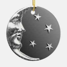 Adorno De Cerámica Luna y estrellas Art Deco - Gris y plata