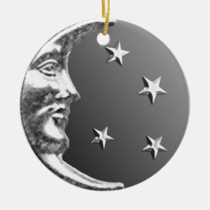 Adorno De Cerámica Luna y estrellas Art Deco - Gris y plata