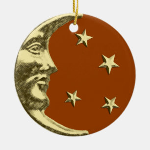 Adorno De Cerámica Luna y estrellas Art Deco - Marrón y oro rojos