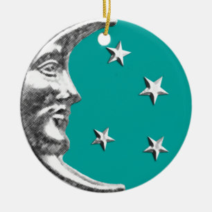 Adorno De Cerámica Luna y estrellas Art Deco - Turquesa y Plata