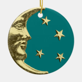 Adorno De Cerámica Luna y estrellas Art Deco - Verde azulado y dorado
