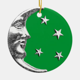 Adorno De Cerámica Luna y Estrellas Art Deco - Verde Jade y Plata