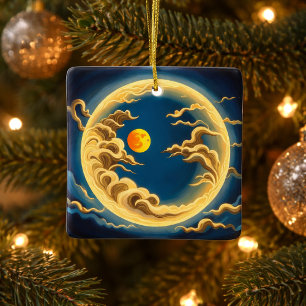 Adorno De Cerámica "Luna y nubes plenas de inspiración japonesa inspi