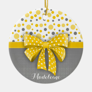 Adorno De Cerámica Lunares grises y amarillos, cinta amarilla soleada