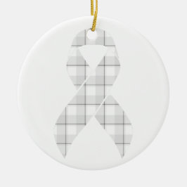 Adorno De Cerámica Lung Cancer Awareness Plaid White Ribbon