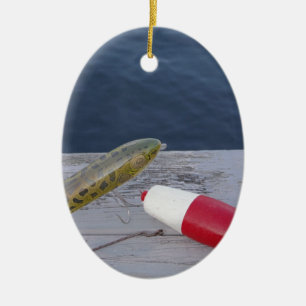 Adorno De Cerámica lures de pesca en el lago azul blanco rojo...