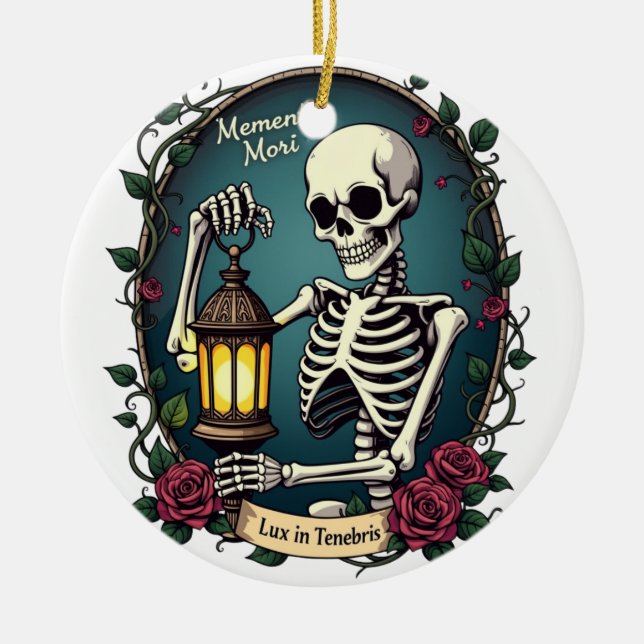 Adorno De Cerámica Lux in Tenebris Skeleton Lantern Ornament (Frente)