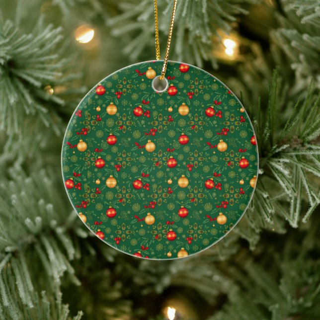 Adorno De Cerámica Luxury Emerald Green & Gold Christmas Ornament (Árbol)