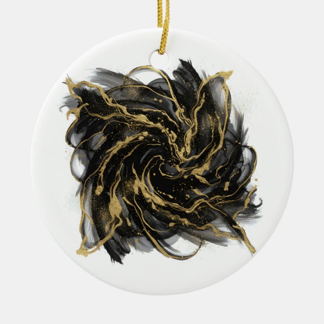 Adorno De Cerámica Luxury Gold and Black Abstract Marble Ink Flow (Frente)