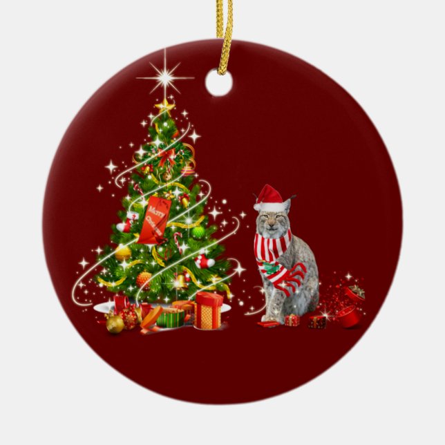 Adorno De Cerámica Lynx Con Navidades De Gorras Scafts (Frente)