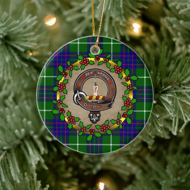 Adorno De Cerámica MacIntyre Clan Badge & Tartan Personalized Xmas  (Árbol)