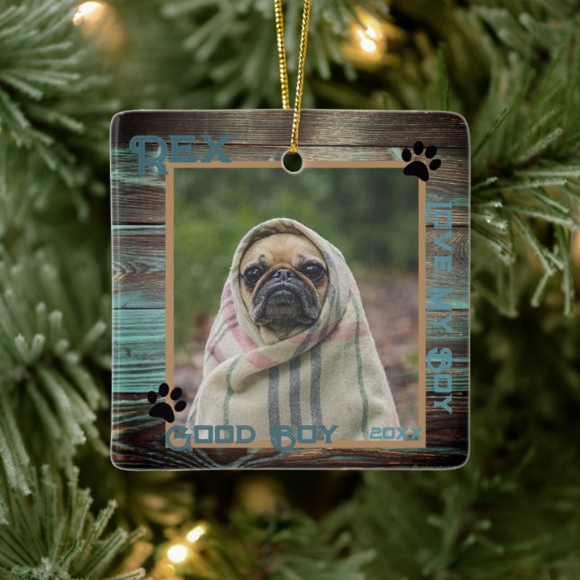Adorno De Cerámica Madera de fotos de perros Personalizado (Árbol)