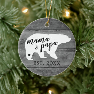 Adorno De Cerámica Madera Rustica Mamá Papa Oso Nacimiento Del Corazó