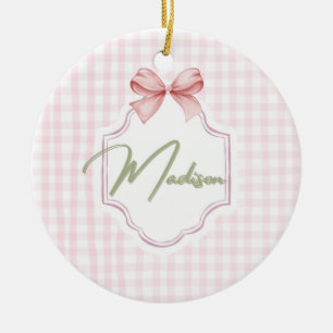 Adorno De Cerámica Madison Personalizada Baby Nursery Bow&Gingham