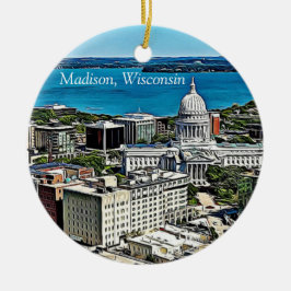 Adorno De Cerámica Madison personalizada, cabeza de queso de Wisconsi