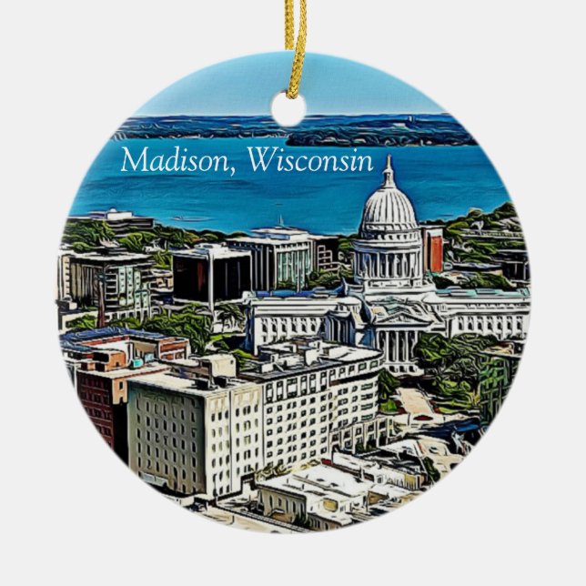 Adorno De Cerámica Madison personalizada, cabeza de queso de Wisconsi (Frente)