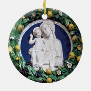 Adorno De Cerámica Madona Della Robbia con el Niño y guirnalda de fru