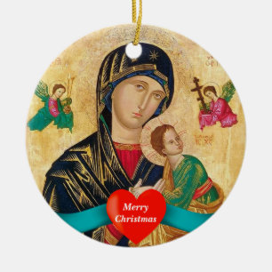 Adorno De Cerámica Madona y niño Navidad