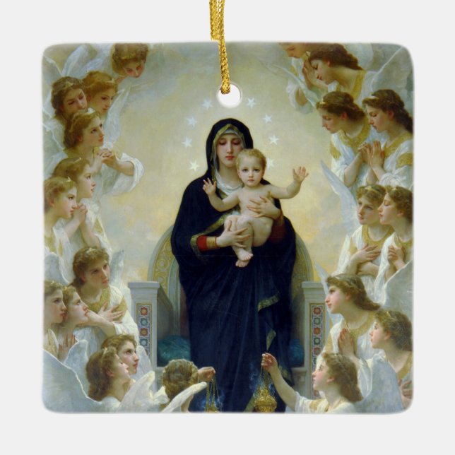 Adorno De Cerámica Madonna + Ángeles, Bouguereau (Anverso)