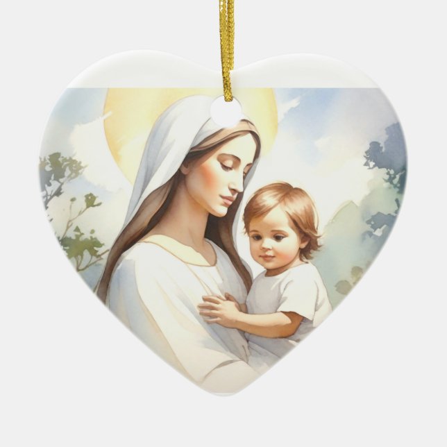 Adorno De Cerámica Madonna con el niño Jesús (Frente)