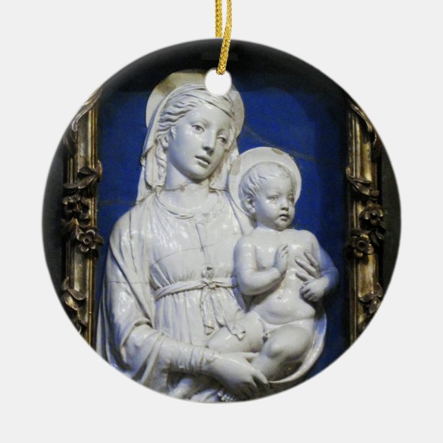 Adorno De Cerámica MADONNA CON Zafiro azul redondo infantil (Frente)