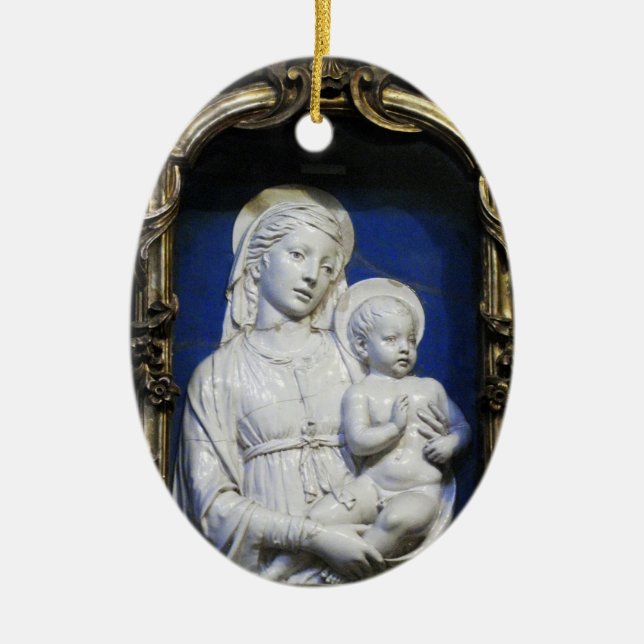 Adorno De Cerámica MADONNA CON Zafiro azul redondo infantil (Frente)