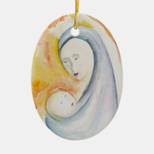 Adorno De Cerámica Madonna de regalo recién nacida y niño