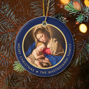 Adorno De Cerámica Madonna religiosa azul y oro y Navidades infantile