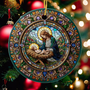 Adorno De Cerámica Madonna y el Niño Jesús Navidades religiosos