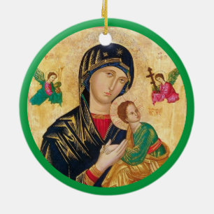 Adorno De Cerámica Madonna y niño Navidad y marco verde