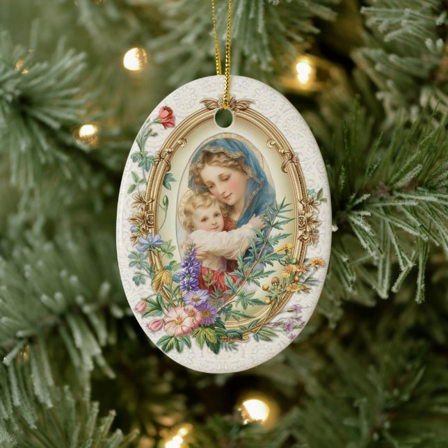Adorno De Cerámica Madre bendita religiosa María y Jesús Floral (Árbol)