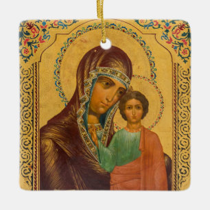 Adorno De Cerámica Madre de Dios Icono Cristiano Ortodoxo Kazanskaya
