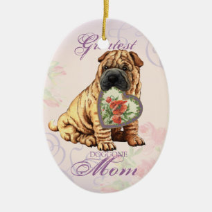 Adorno De Cerámica Madre del corazón Shar-Pei