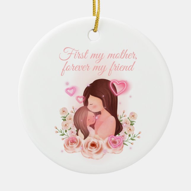 Adorno De Cerámica Madre e hija, nombres de Personalizables (Frente)
