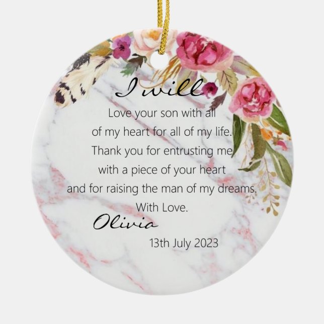 Adorno De Cerámica Madre floral borgoñona del Boda de novia Groom (Frente)