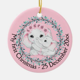 Adorno De Cerámica Madre hija primera foto elefante de Navidad