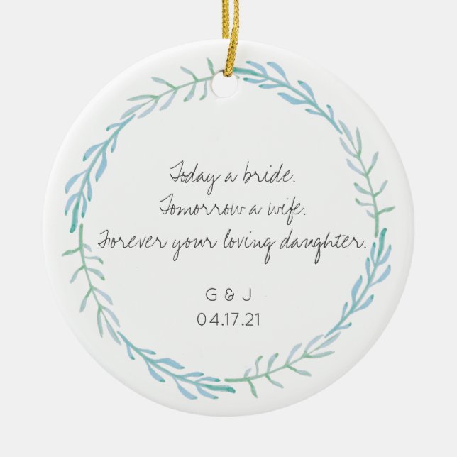 Adorno De Cerámica Madre padre del regalo de novia - Azul de playa (Frente)