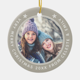 Adorno De Cerámica Madre personalizable hija Taupe Feliz Navidad