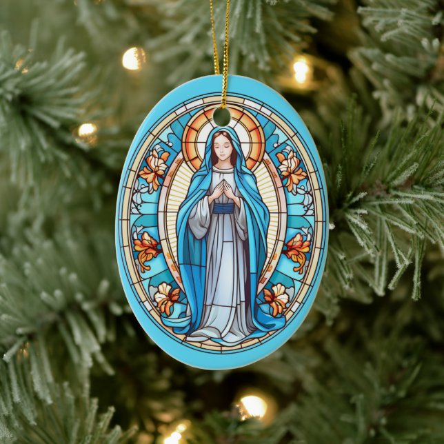 Adorno De Cerámica Madre Virgen María en Navidades de vidrio con manc (Árbol)