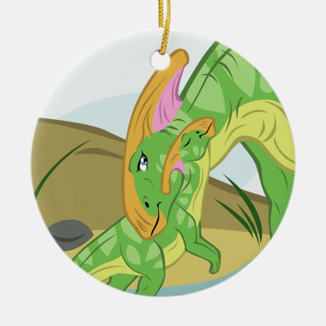 Adorno De Cerámica Madre y bebé de Parasaurolophus (Frente)